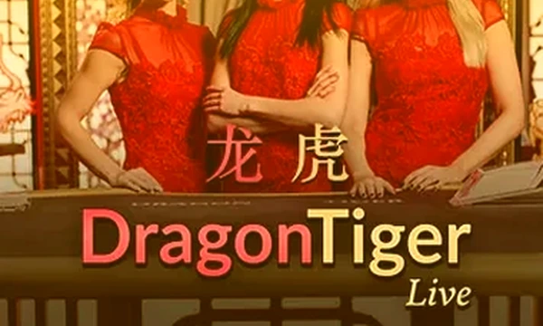 Dragon Tiger Live Evolution card with three dealers in red beside the title, Tiger Exchange marquee tint